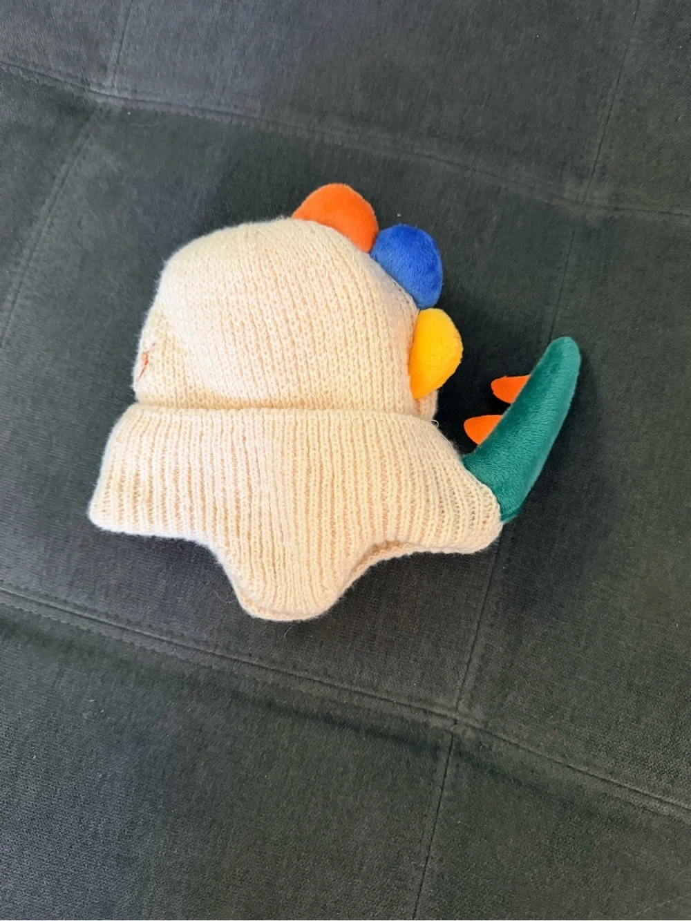 Cream Knit infant Dinosaur Hat with Blue Dino Accent